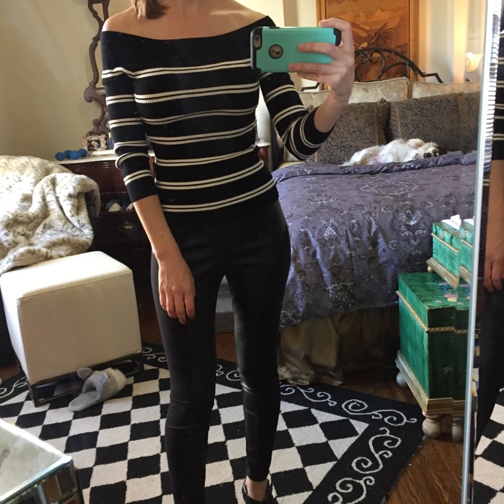 Striped Off-Shoulder Bebe Sweater - tag removed